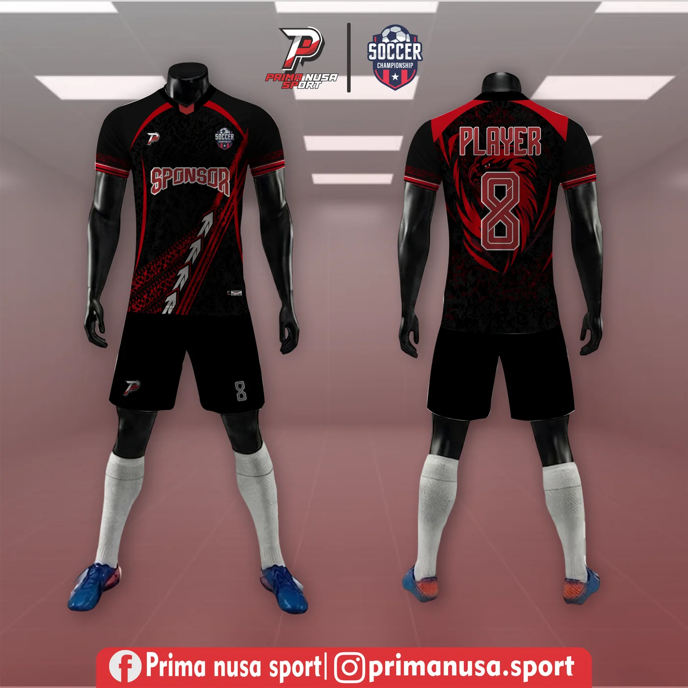Set 3D Mannequin Black Red Flame Prima Nusa Sport